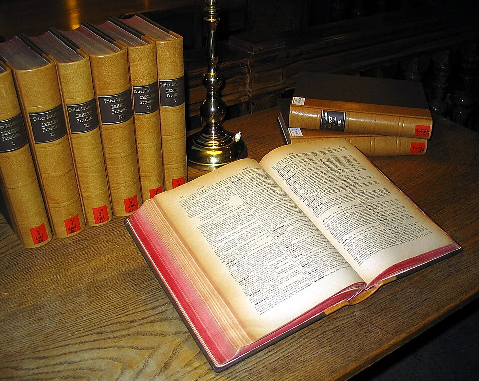 A multi-volume Latin dictionary, the Totius Latinitatis Lexicon by Egidio Forcellini (first published in 1771, this is a revised 1858–87 edi