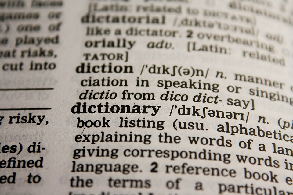 辞書のページに並ぶ英単語の見出し