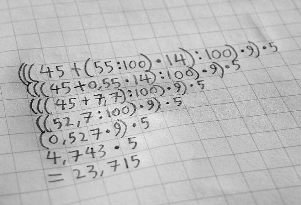 方眼ノートに手書きした計算式