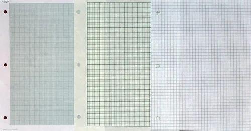 Three examples of graph paper: "millimeter paper" with 10 squares per centimeter, paper with 5 squares per inch, paper with 4 squares per in