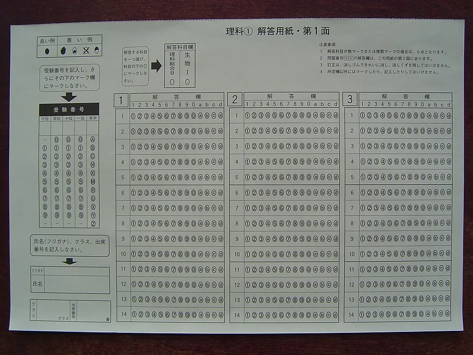マークシートの解答用紙