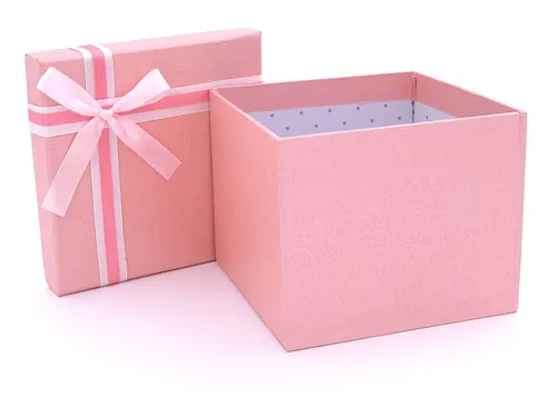 Open pink gift box with pink and white ribbon suitable for graphic design projects.
