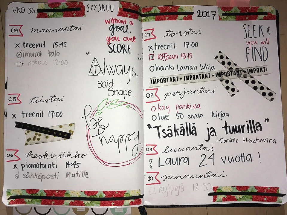 1週間の予定を書きこんだ手帳のページ